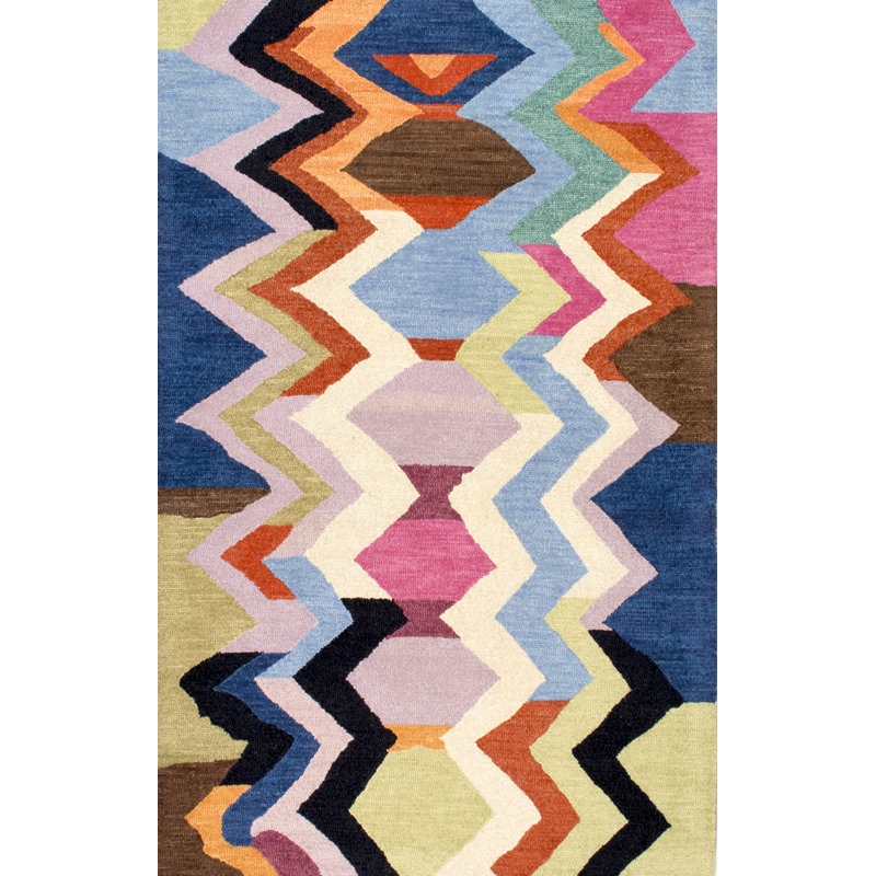 Brayden Studio® Morelli Handmade Wool Blue/Pink/Beige Rug & Reviews